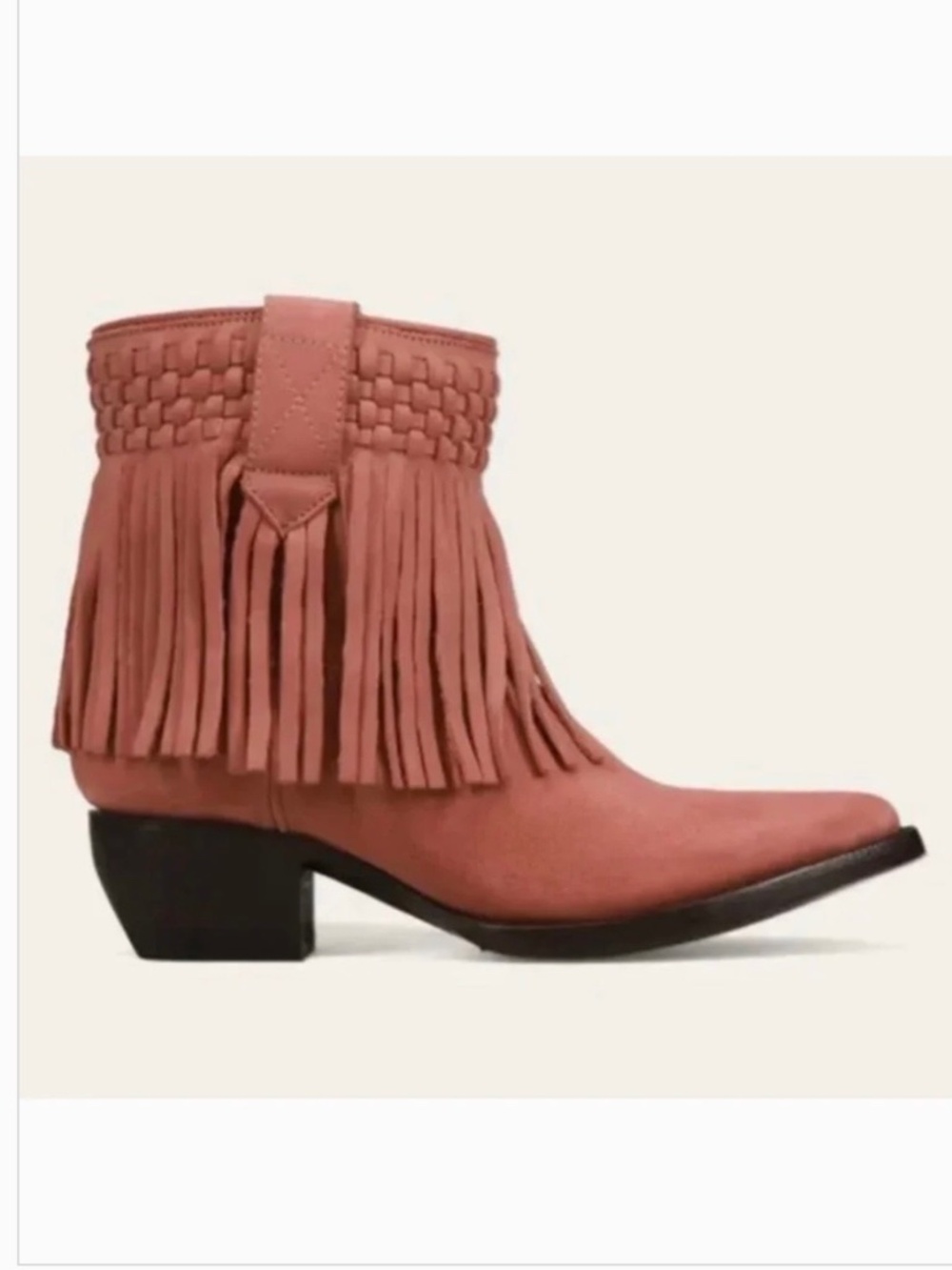 FRYE Sacha Leather Fringe Bootie Rose Cake SZ 9.5